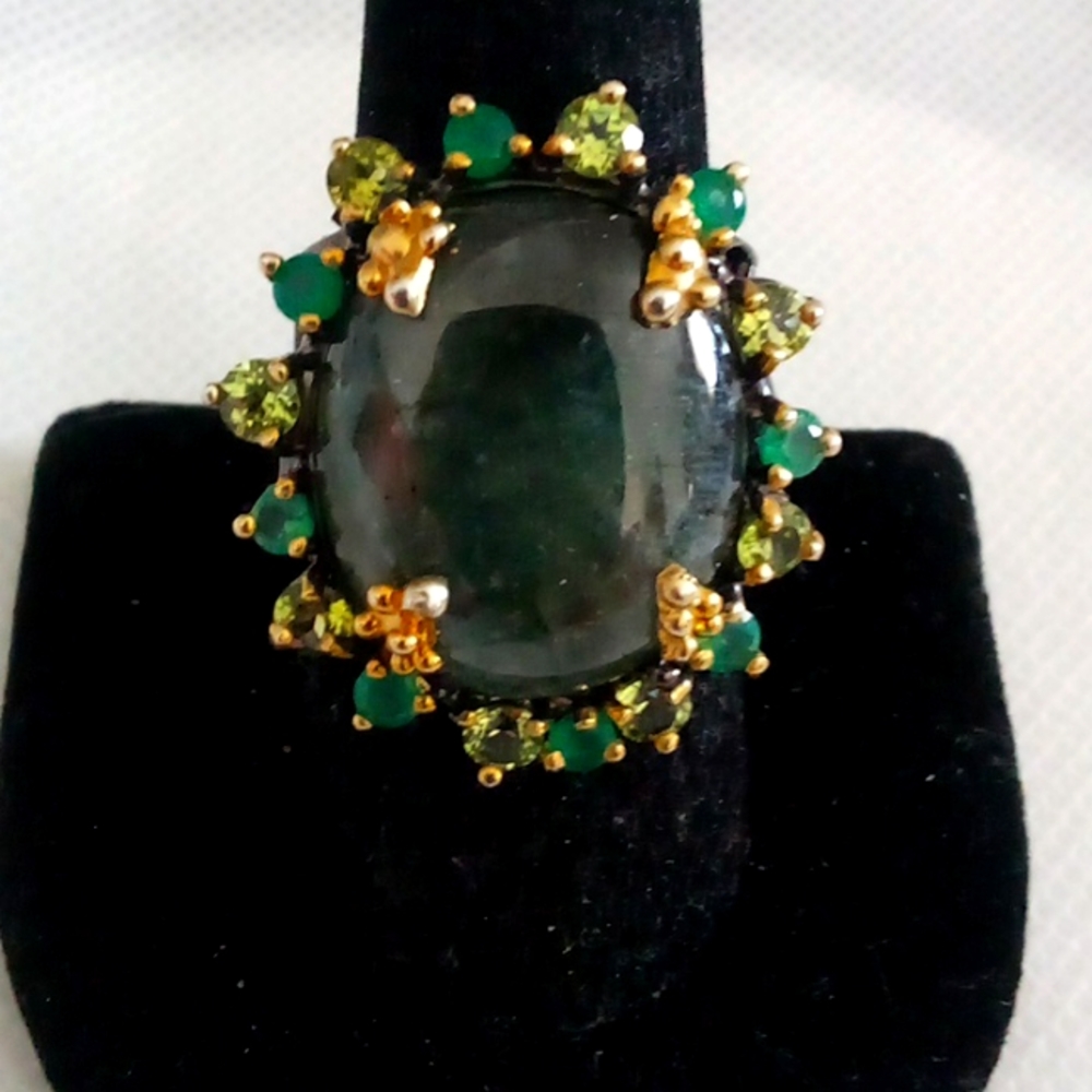 Huge lushious 46ct natural African black sapphire designer cocktail ring 💍🖤 9
